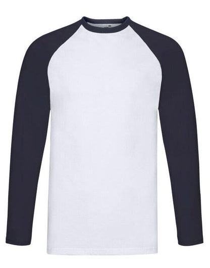 Fruit Of The Loom FOTL Mens Valueweight LS Baseball T - White/Deep Navy