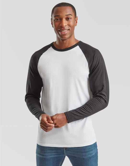 Fruit Of The Loom FOTL Mens Valueweight LS Baseball T - White/Black