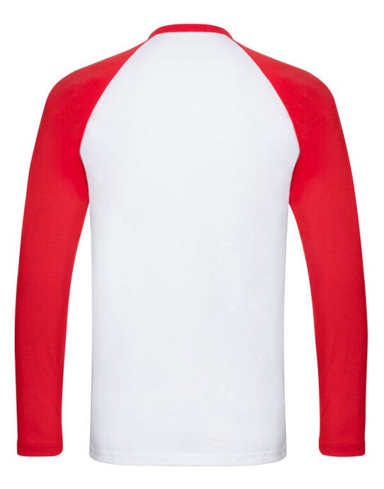 Fruit Of The Loom FOTL Mens Valueweight LS Baseball T - White/Red