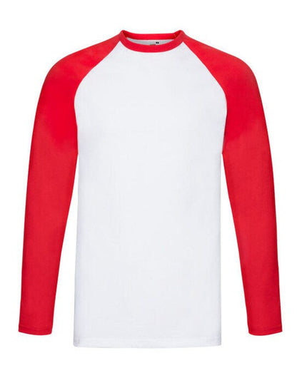 Fruit Of The Loom FOTL Mens Valueweight LS Baseball T - White/Red