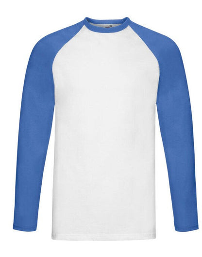 Fruit Of The Loom FOTL Mens Valueweight LS Baseball T - White/Royal Blue