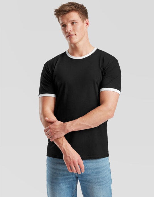 Fruit Of The Loom FOTL Mens Valueweight Ringer T - Black/White