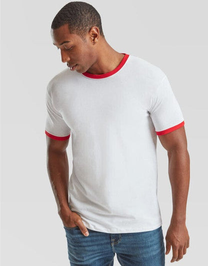 Fruit Of The Loom FOTL Mens Valueweight Ringer T - White/Red