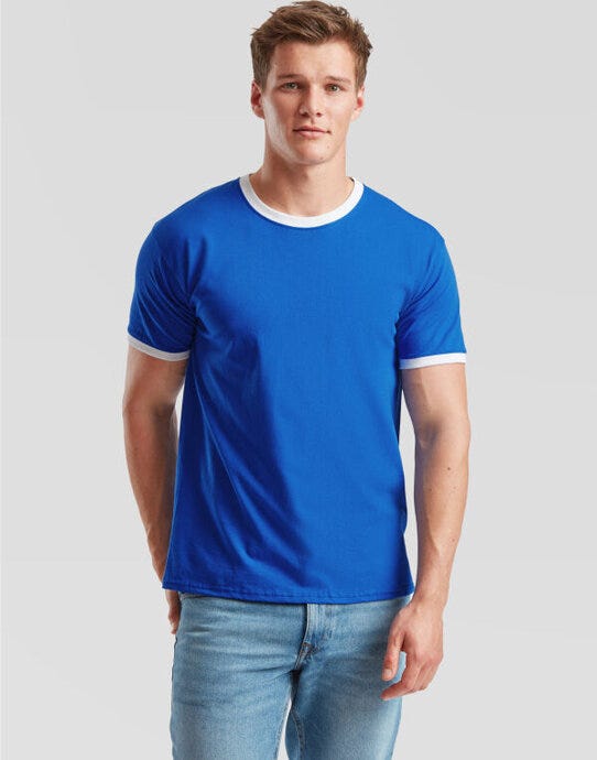 Fruit Of The Loom FOTL Mens Valueweight Ringer T - Royal/White