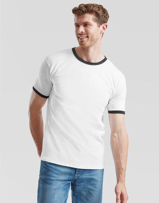 Fruit Of The Loom FOTL Mens Valueweight Ringer T - White/Black