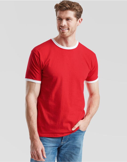 Fruit Of The Loom FOTL Mens Valueweight Ringer T - Red/White