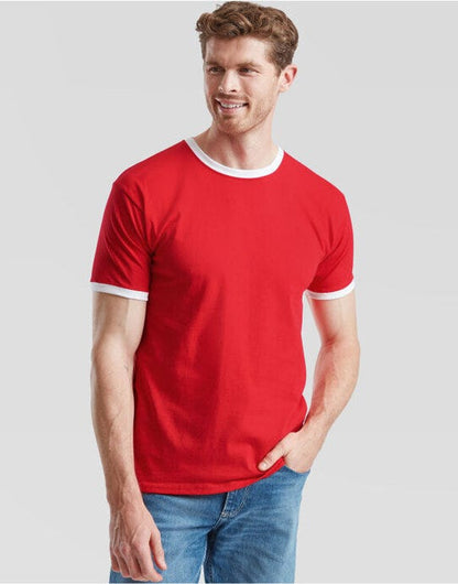 Fruit Of The Loom FOTL Mens Valueweight Ringer T - Red/White