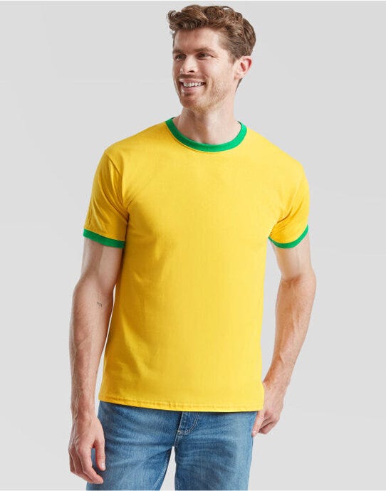 Fruit Of The Loom FOTL Mens Valueweight Ringer T - Sunflower/Kelly Green