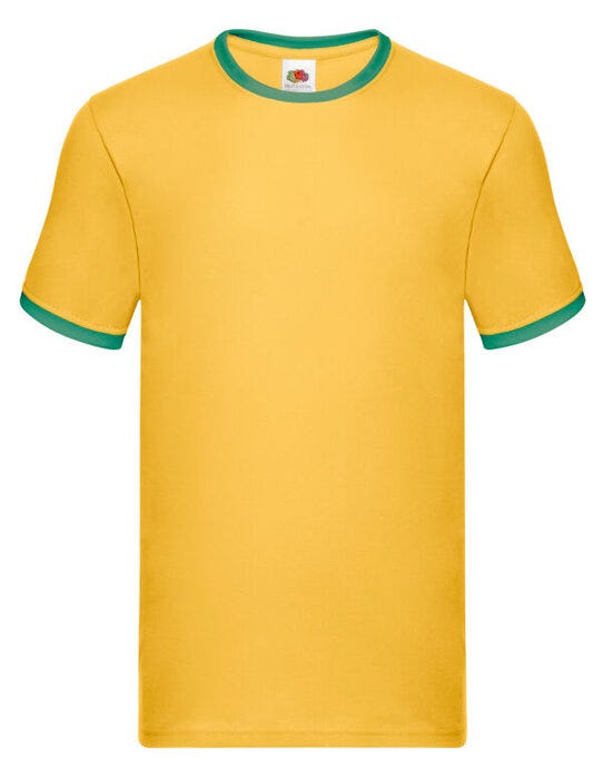 Fruit Of The Loom FOTL Mens Valueweight Ringer T - Sunflower/Kelly Green