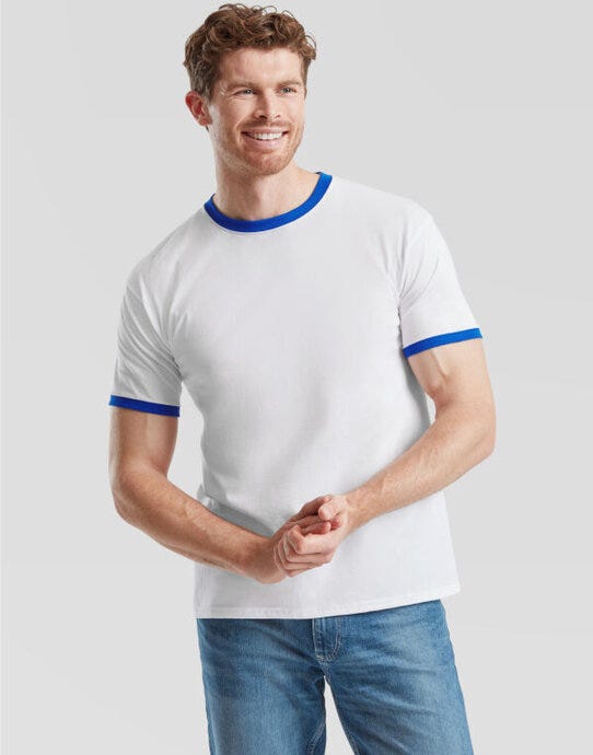 Fruit Of The Loom FOTL Mens Valueweight Ringer T - White/Royal Blue
