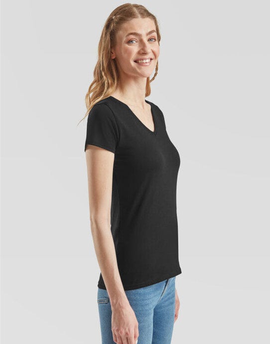 Fruit Of The Loom FOTL Ladies Valueweight V Neck T - Black