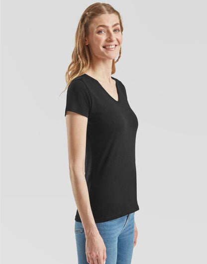 Fruit Of The Loom FOTL Ladies Valueweight V Neck T - Black