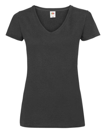 Fruit Of The Loom FOTL Ladies Valueweight V Neck T - Black