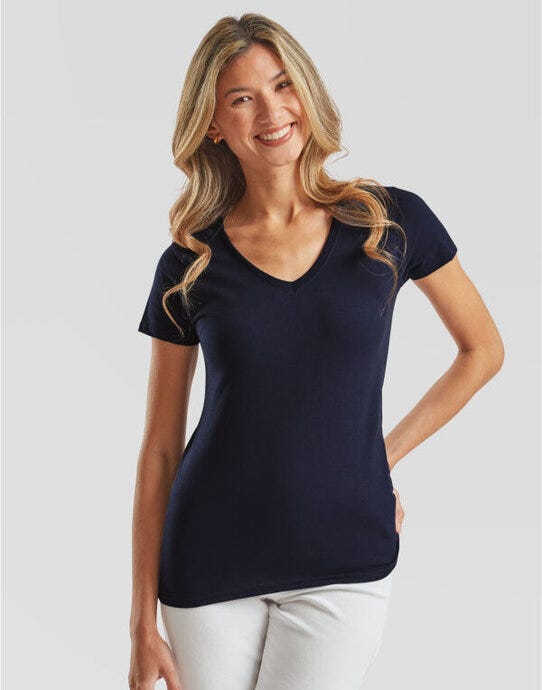 Fruit Of The Loom FOTL Ladies Valueweight V Neck T - Deep Navy