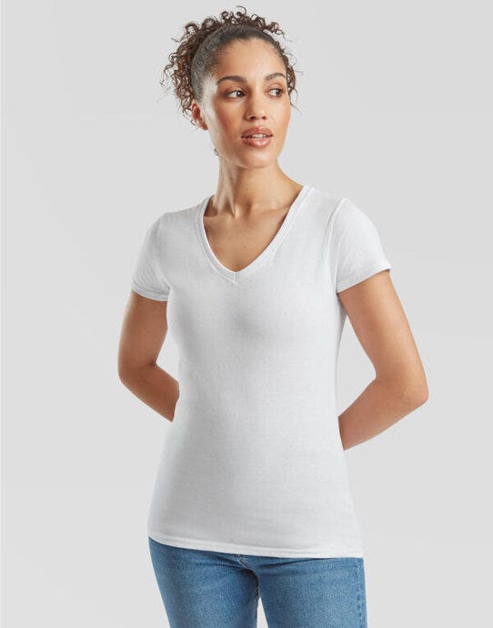 Fruit Of The Loom FOTL Ladies Valueweight V Neck T - White