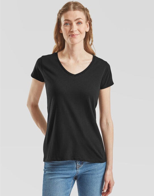 Fruit Of The Loom FOTL Ladies Iconic 150 V-Neck T - Black