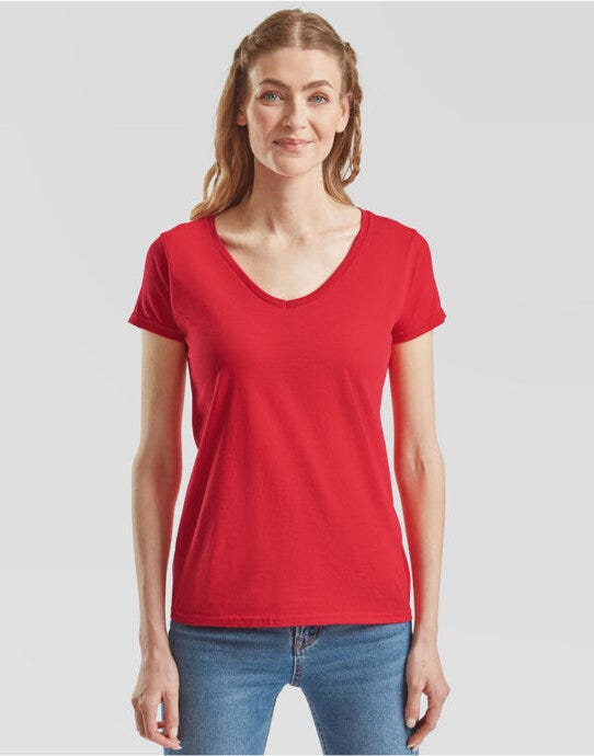 Fruit Of The Loom FOTL Ladies Iconic 150 V-Neck T - Red