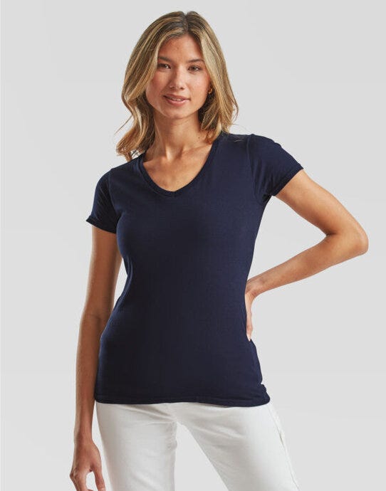 Fruit Of The Loom FOTL Ladies Iconic 150 V-Neck T - Deep Navy