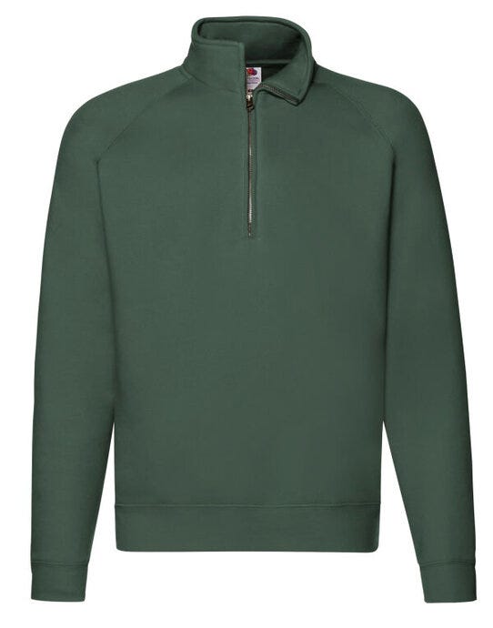 Fruit Of The Loom FOTL Mens Premium Zip Neck Sweat - Bottle Green