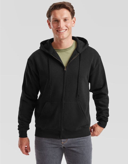 Fruit Of The Loom FOTL Mens Premium Hooded Sweat Jkt - Black