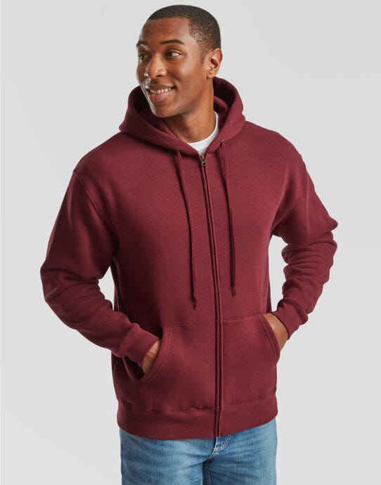 Fruit Of The Loom FOTL Mens Premium Hooded Sweat Jkt - Burgundy