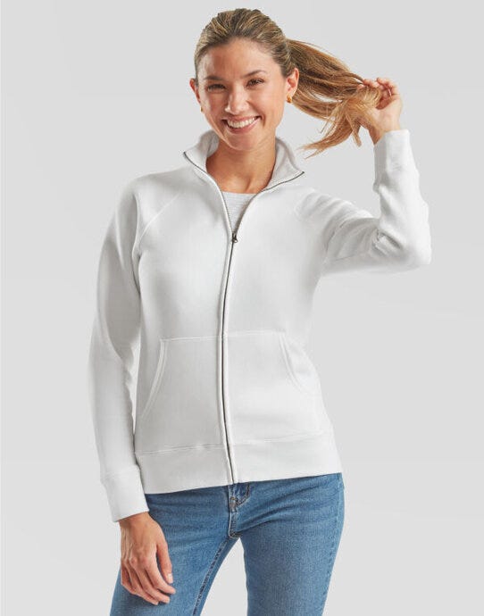 Fruit Of The Loom FOTL Ladies Premium Sweat Jacket - White