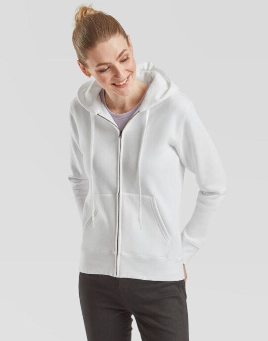Fruit Of The Loom FOTL Ladies Premium Hooded Sweat Jkt - White
