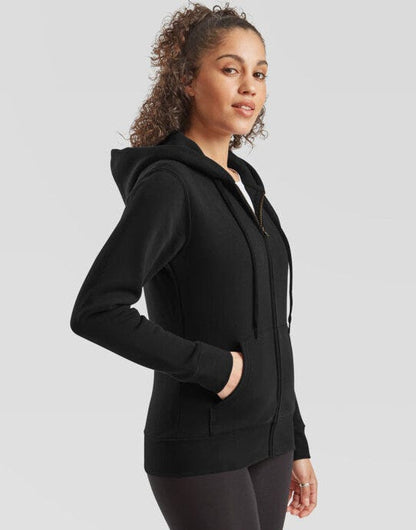 Fruit Of The Loom FOTL Ladies Premium Hooded Sweat Jkt - Black