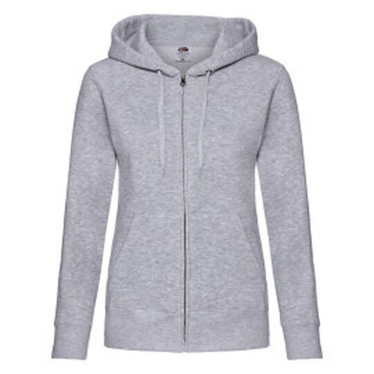 Fruit Of The Loom FOTL Ladies Premium Hooded Sweat Jkt - Heather Grey