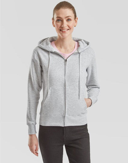 Fruit Of The Loom FOTL Ladies Premium Hooded Sweat Jkt - Heather Grey