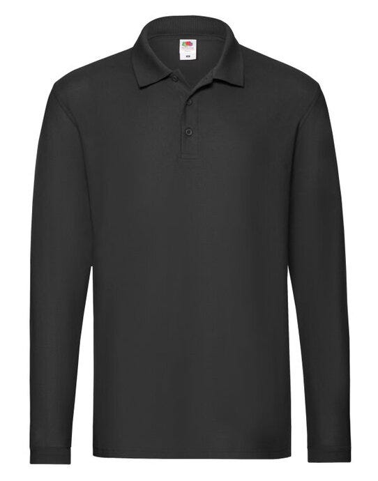 Fruit Of The Loom FOTL Mens Premium Long Sleeve Polo - Black