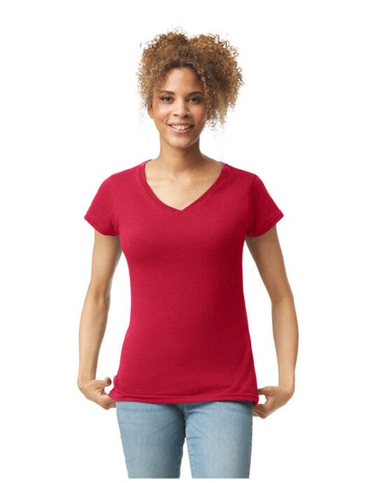 Gildan Softstyle Ladies V-Neck T-Shirt - Cherry Red