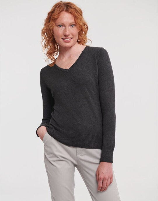 Russell Athletic Collection Russell Collection Ladies VNeck Pullover - Charcoal Marl
