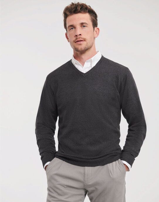 Russell Athletic Collection Russell Collection Mens VNeck Pullover - Charcoal Marl
