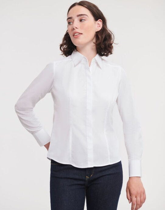 Russell Athletic Collection Russell Collection Lady LS Fitted Poplin - White
