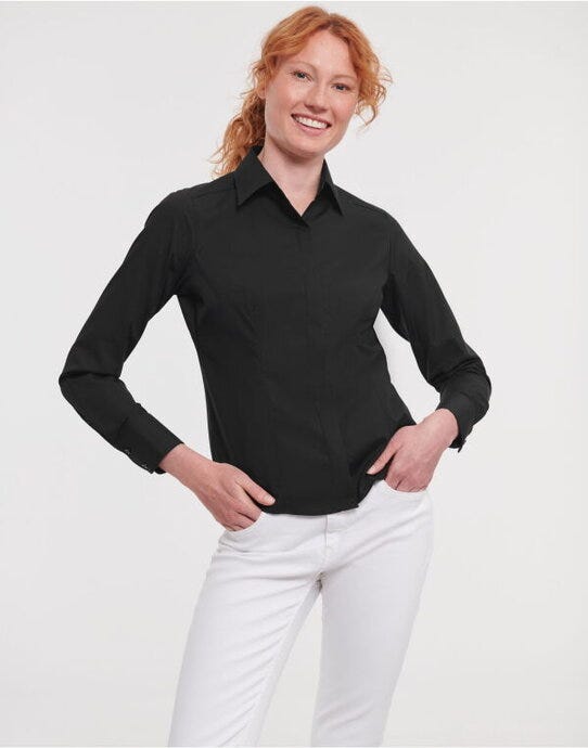 Russell Athletic Collection Russell Collection Lady LS Fitted Poplin - Black