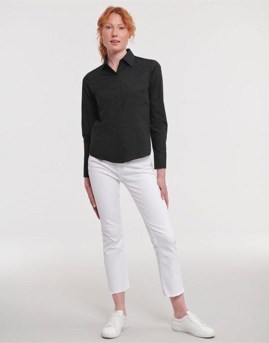 Russell Athletic Collection Russell Collection Lady LS Fitted Poplin - Black