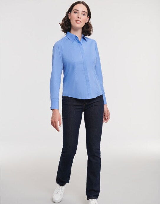 Russell Athletic Collection Russell Collection Lady LS Fitted Poplin - Corporate Blue
