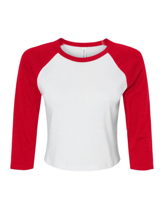 Bella + Canvas Bella Women's Micro Rib 3/4 Raglan Tee - White/Red