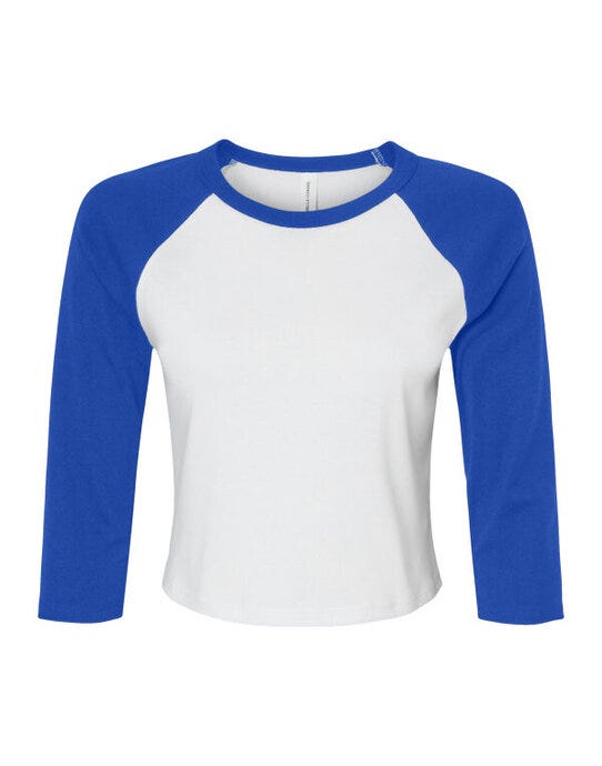 Bella + Canvas Bella Women's Micro Rib 3/4 Raglan Tee - White/True Royal