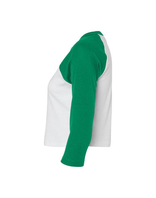 Bella + Canvas Bella Women's Micro Rib 3/4 Raglan Tee - White/Kelly