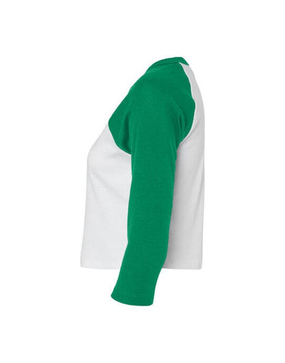 Bella + Canvas Bella Women's Micro Rib 3/4 Raglan Tee - White/Kelly