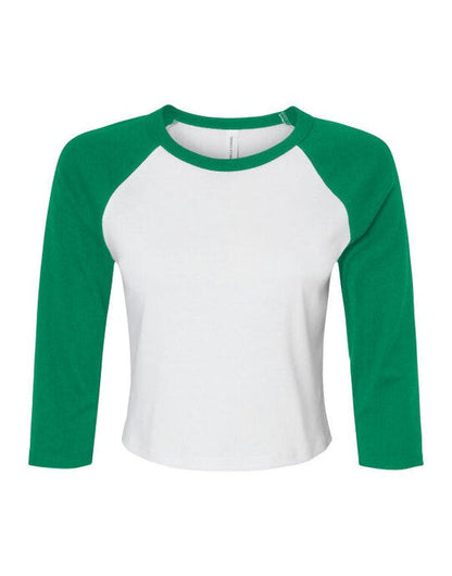 Bella + Canvas Bella Women's Micro Rib 3/4 Raglan Tee - White/Kelly