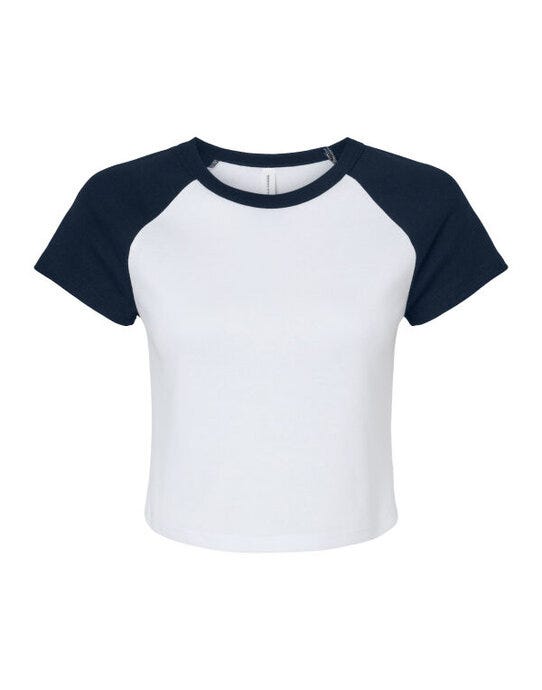 Bella + Canvas Bella Women's Micro Rib Raglan Baby Tee - White/Navy