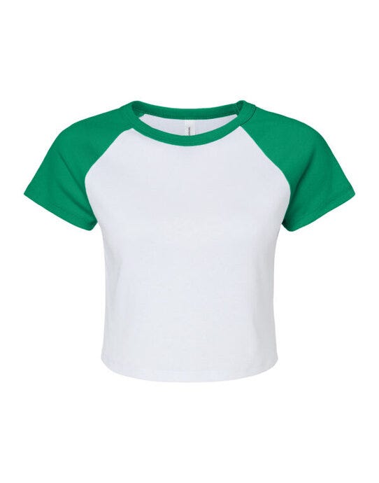 Bella + Canvas Bella Women's Micro Rib Raglan Baby Tee - White/Kelly