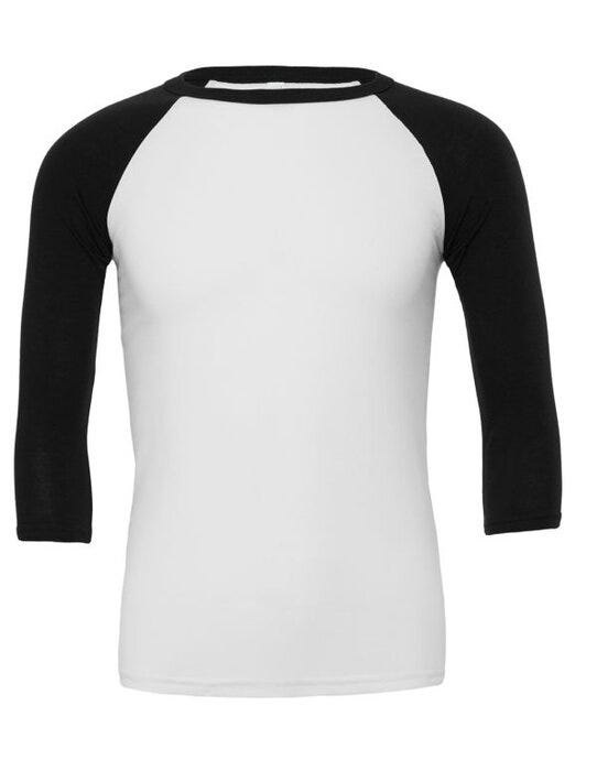 Bella + Canvas Canvas Unisex 3/4 Sleeve Baseball Tee - White/Black