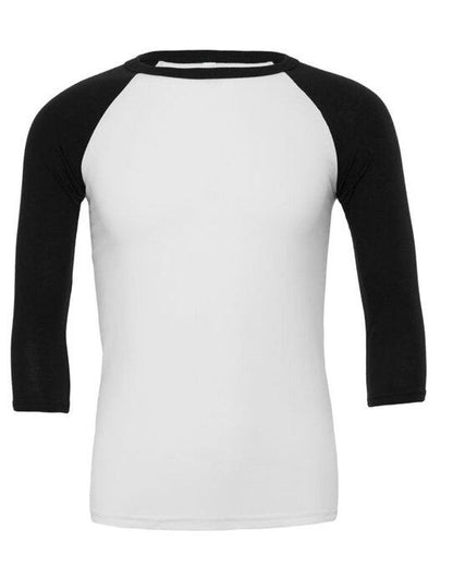 Bella + Canvas Canvas Unisex 3/4 Sleeve Baseball Tee - White/Black