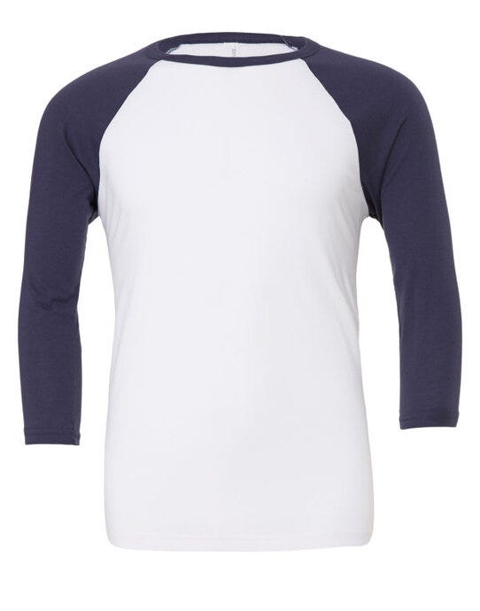 Bella + Canvas Canvas Unisex 3/4 Sleeve Baseball Tee - White/Navy