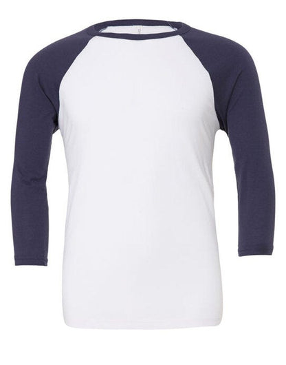 Bella + Canvas Canvas Unisex 3/4 Sleeve Baseball Tee - White/Navy