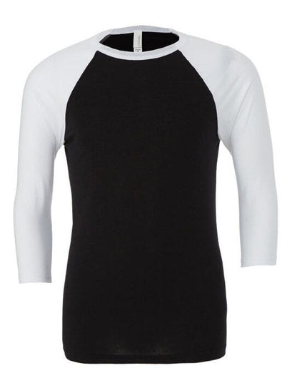 Bella + Canvas Canvas Unisex 3/4 Sleeve Baseball Tee - Black/White
